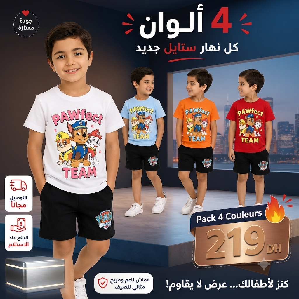 🎁 الباك كيتضمن 4 لبسات للأطفال بألوان مختلفة: