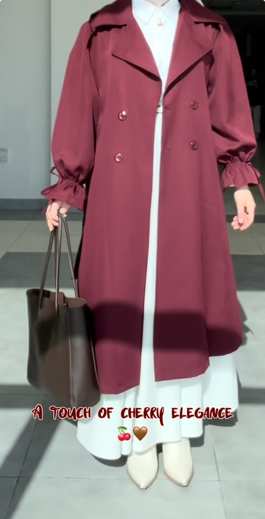 🍒 معطف Cherry Elegance الطويل
